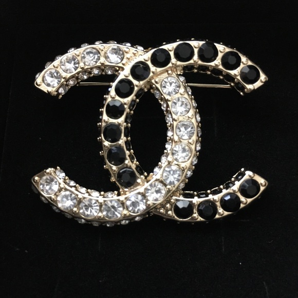 Jewelry - Chanel Gold and Black Crystal Brooch